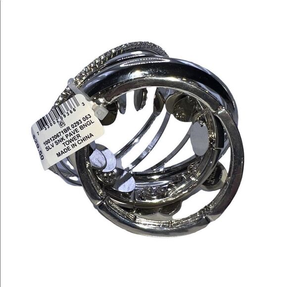 Style & Co 7 Piece Set Crystal & Printed Insert Bangle Bracelets Silver Tone NWT - Picture 4 of 4